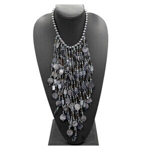 Amphai Handmade Layered Gray Shell MOP Pearls Smoky Quartz Sterling Necklace